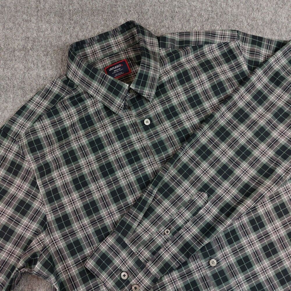 UNTUCKit Devitt WF Men's M Black Green Plaid Long Sleeve Button Up Shirt